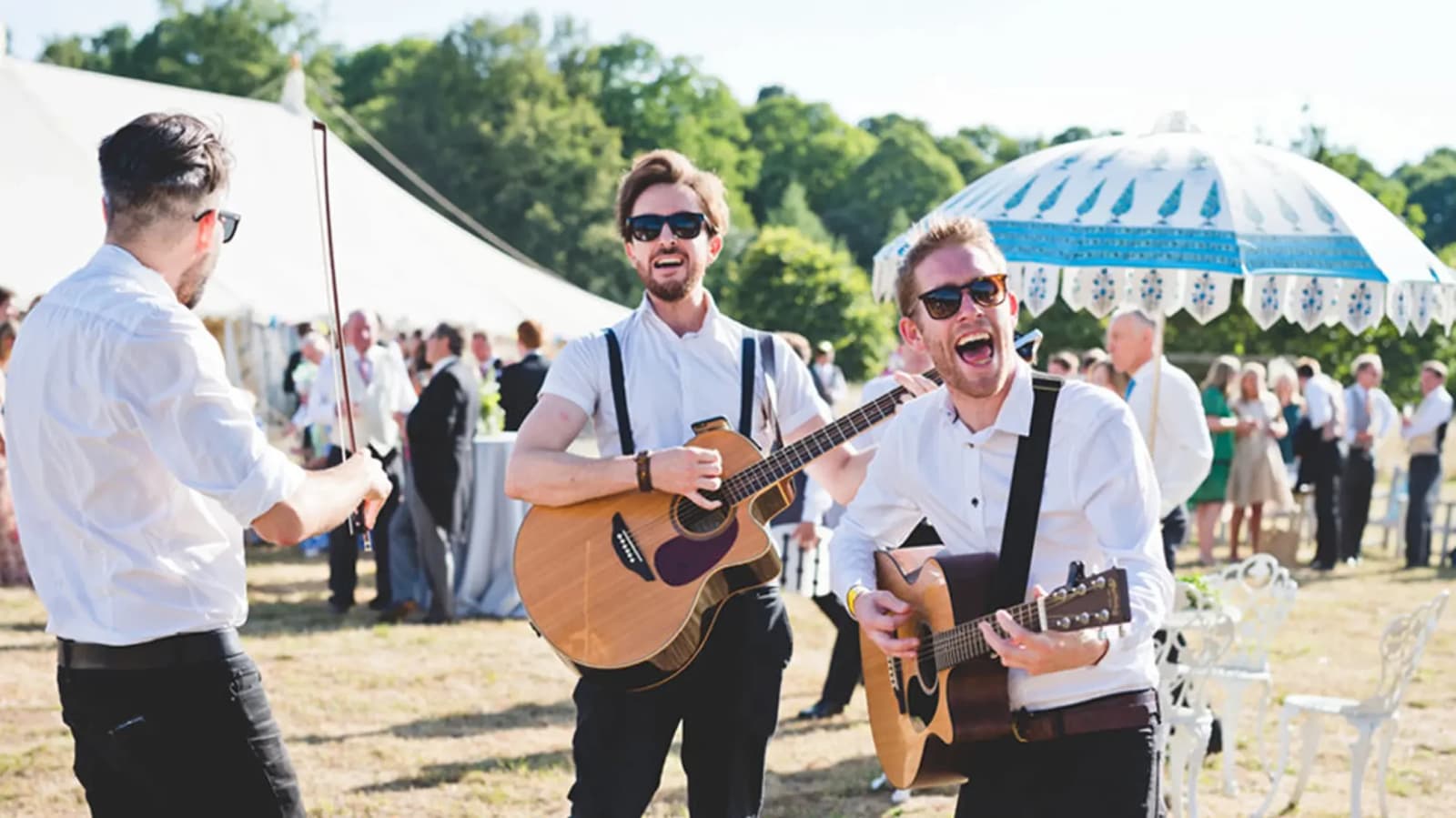 Wedding band performing outside of wedding 