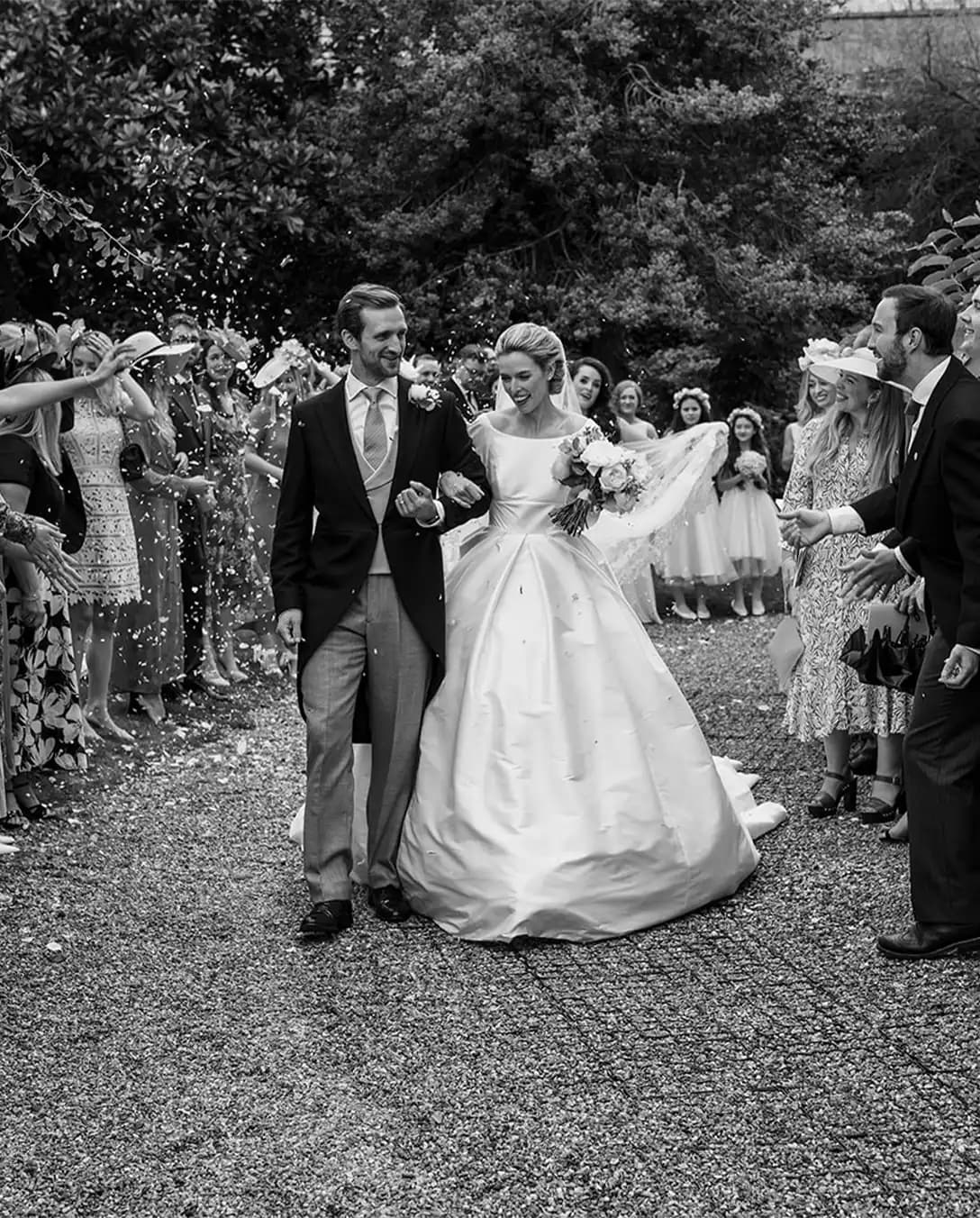 Bride and groom walking church traditional wedding