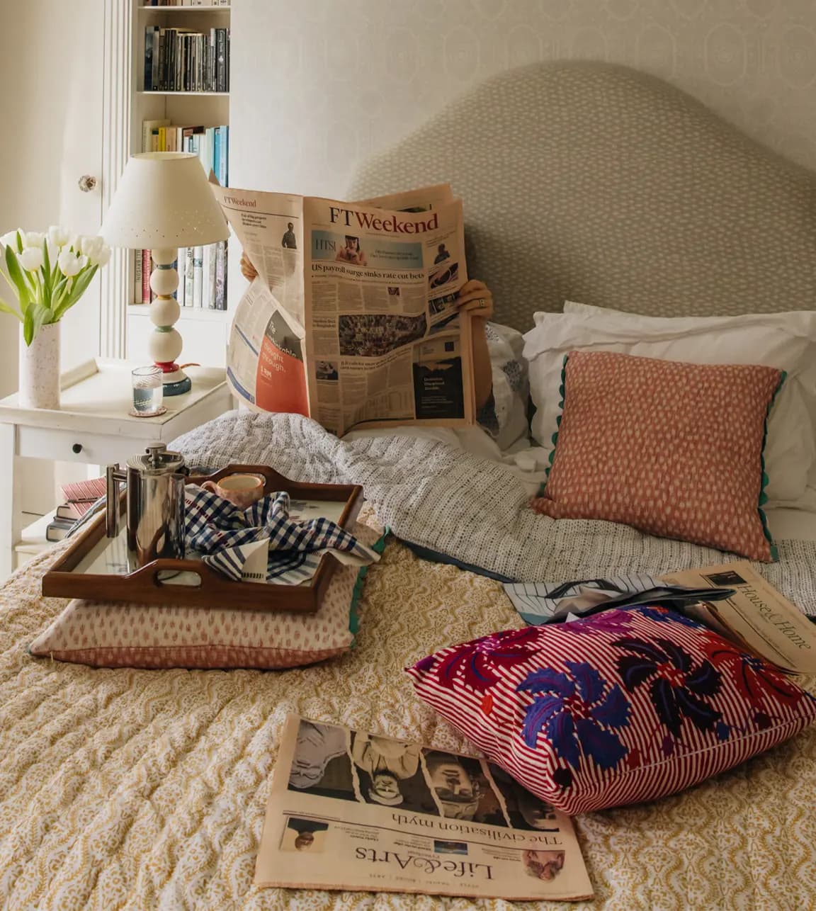 Breakfast in Bed with Handprinted Homeware Gifts Wicklewood Cushions