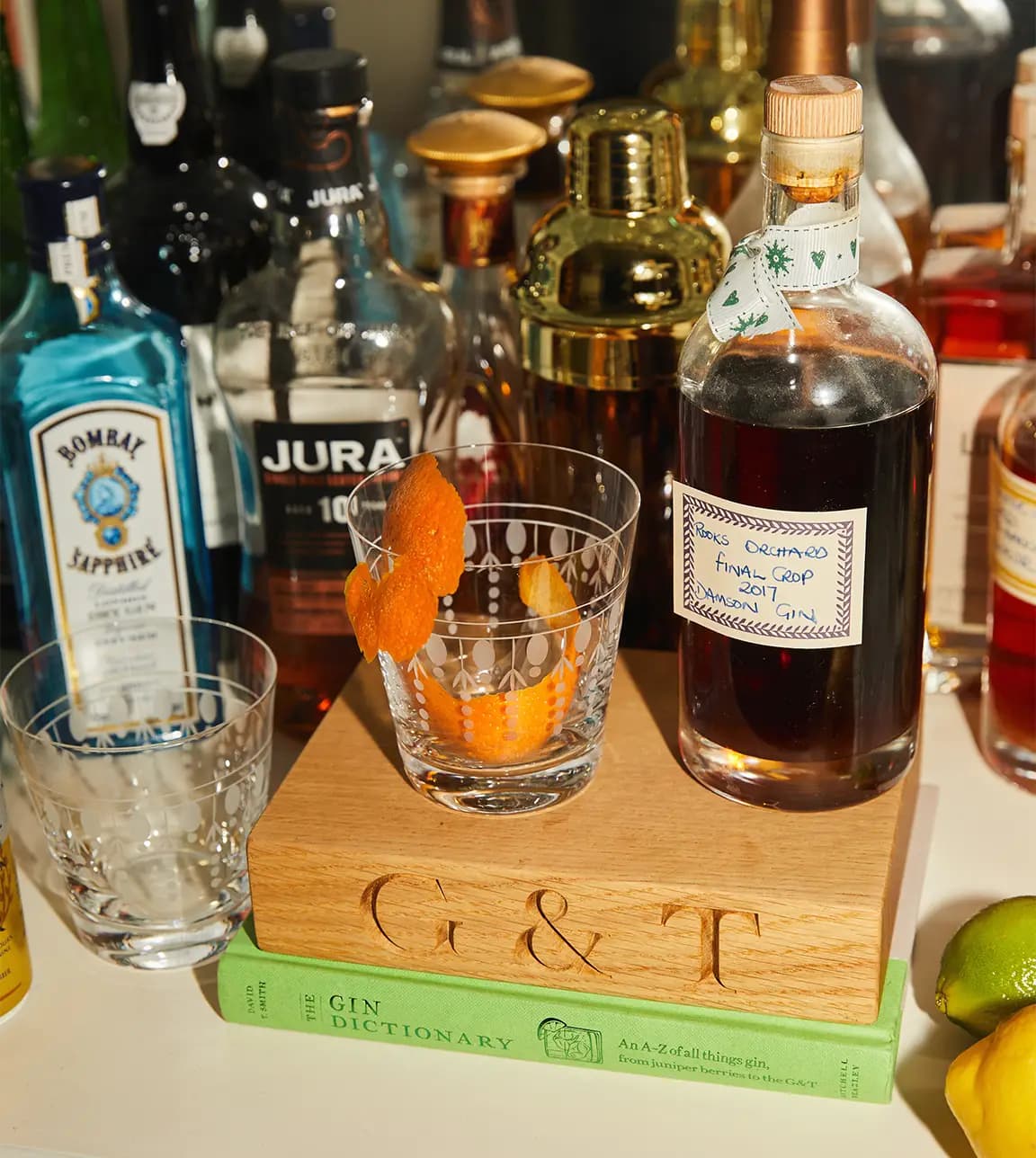 Glassware and homeware wedding gifts arranged in Rosalyn's home bar