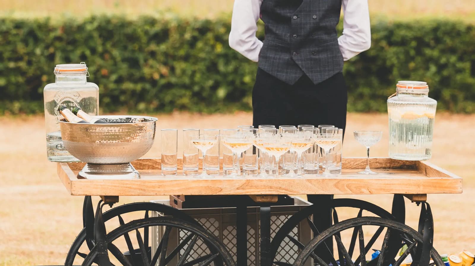 Wedding drink bar cart with champagne