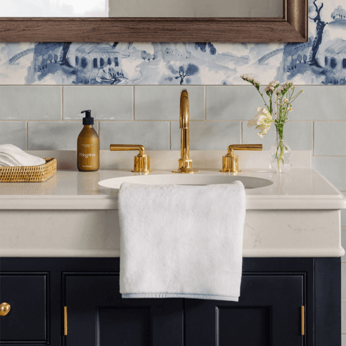 Image showing the Georgina Straight Pair of Hand Towels, Powder Blue product.