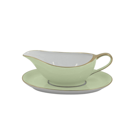 Image showing the Sous Le Soleil Sauceboat On Tray, 350ml, Matt Gold Classic Pastel Green product.
