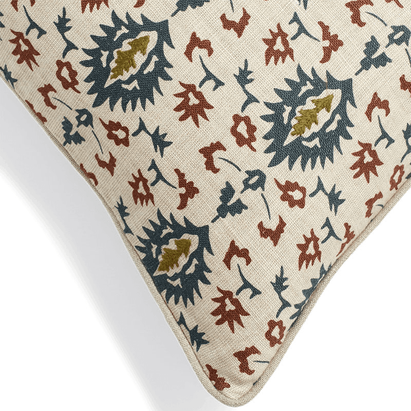 Joti Embroidered Cushion Cover, 51 x 51cm, Blue & Natural