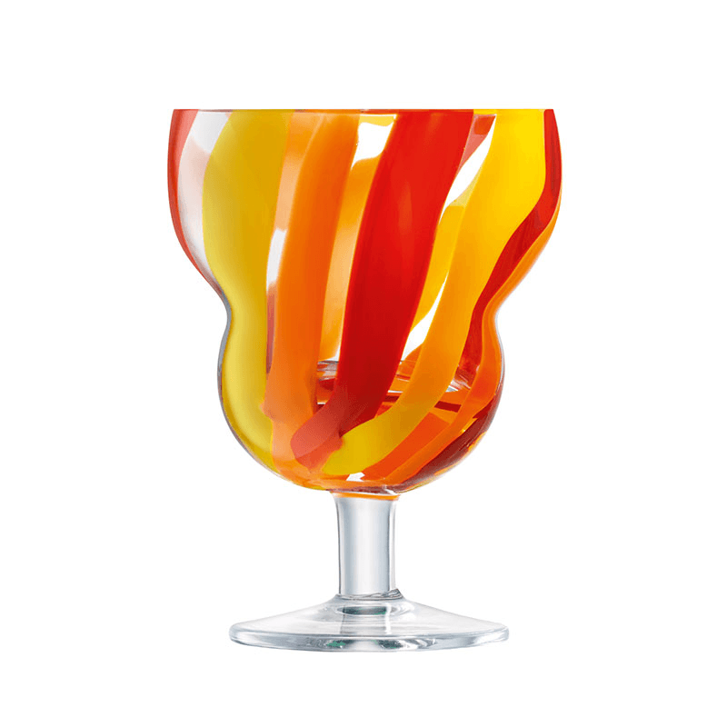 Folk Set of 2 Wine Glasses, Orange/Red/Yellow
