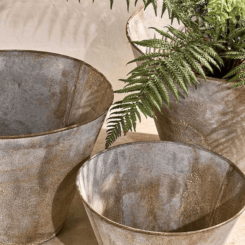 Abari Tapered Planter, H50 x W40cm, Aged Zinc/Brown