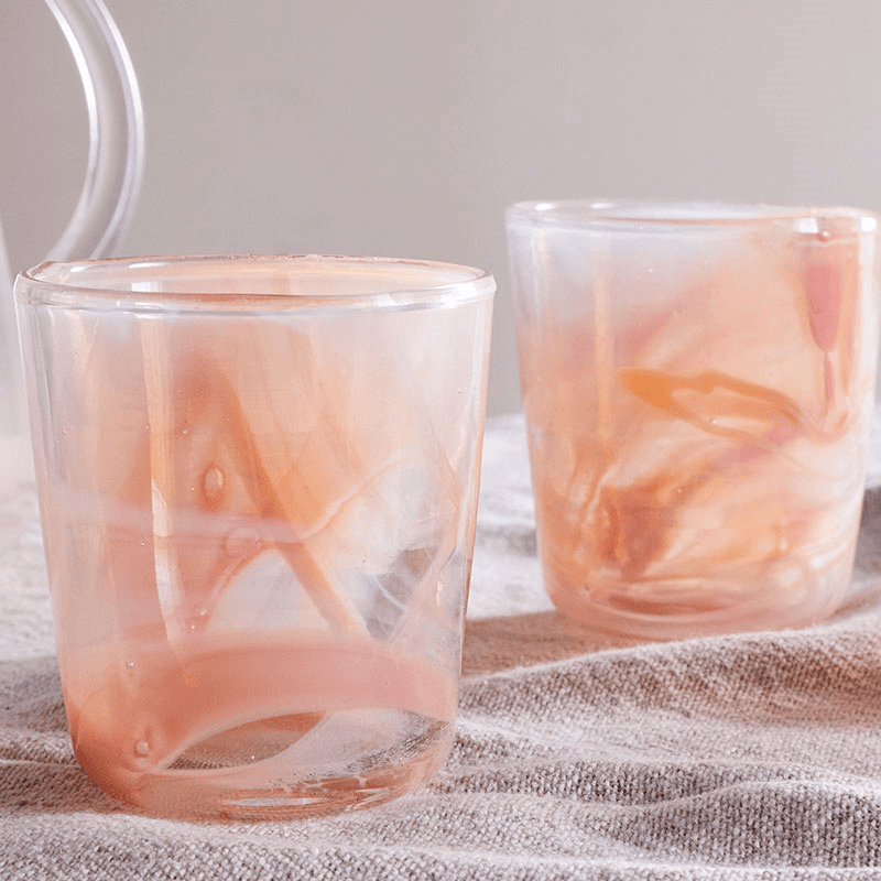 Shirali Set of 4 Marble Swirl Tumblers, 250ml, Apricot