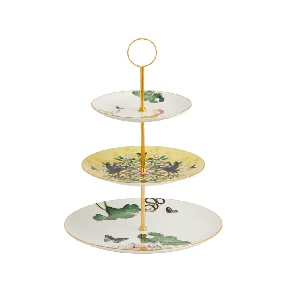 Wonderlust Waterlily 3 Tier Cake Stand, White/Yellow/Floral