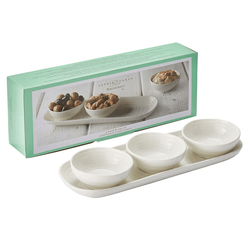 3 bowl & tray set, White