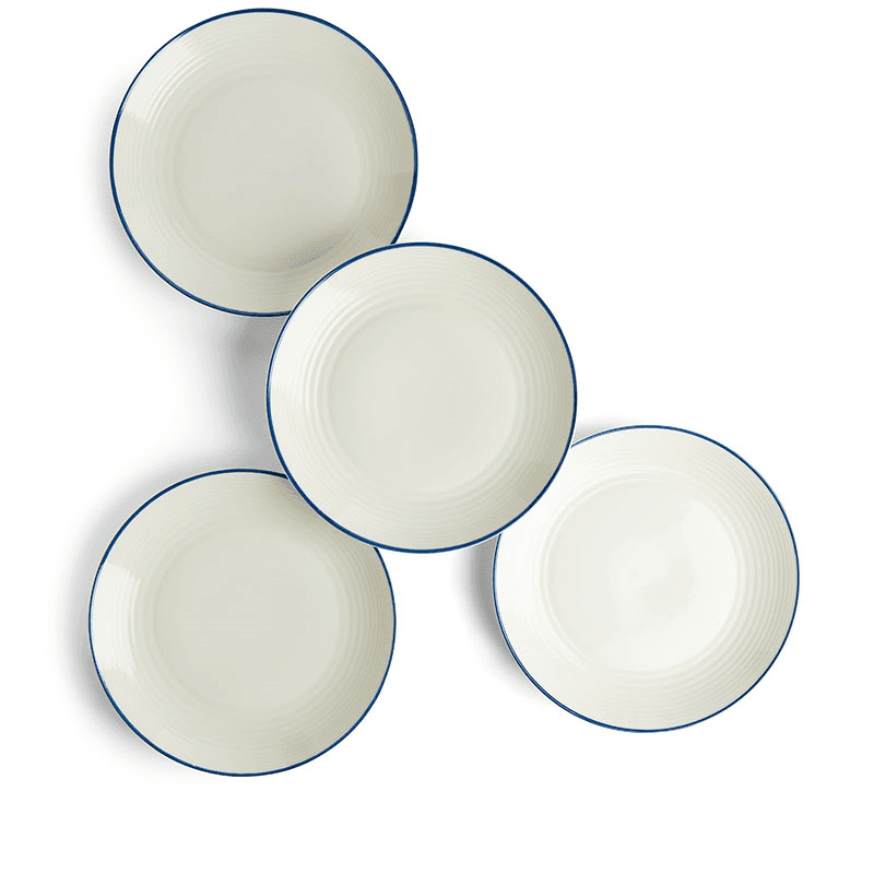 Gordon Ramsay Maze Denim Line Set of 4 Dinner Plates, D28cm, White