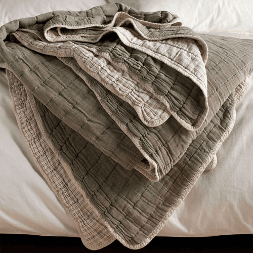 Image showing the Vivienne Cotton Quilted Throw, 200 x 200cm, Olive Green product.