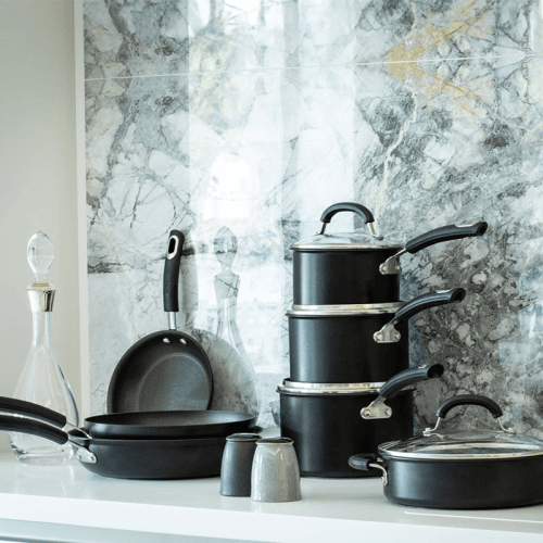 Image showing the Total Anodised Non-Stick 4 Piece Pan Set, Black product.