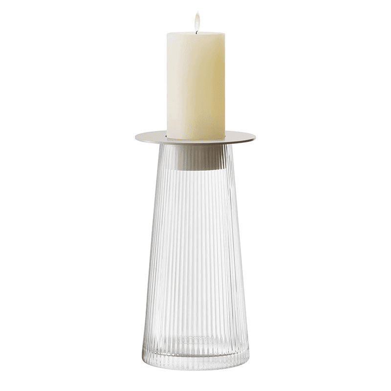 Beacon Candle Holder, H30cm, Concrete Grey & Clear