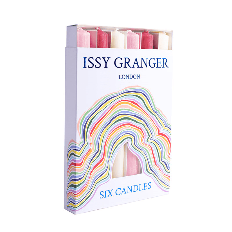 Les Roses Set of 6 Dinner Candles, Mixed Pink