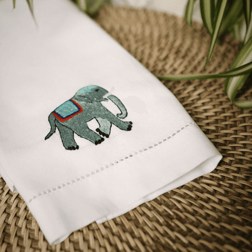 Image showing the Elephant Hand Towel, 38 x 58cm, White/Green/Blue product.