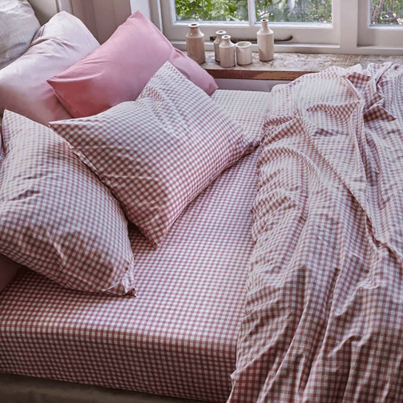 Gingham Check Standard Cotton Pillowcase Pair, Red Dune