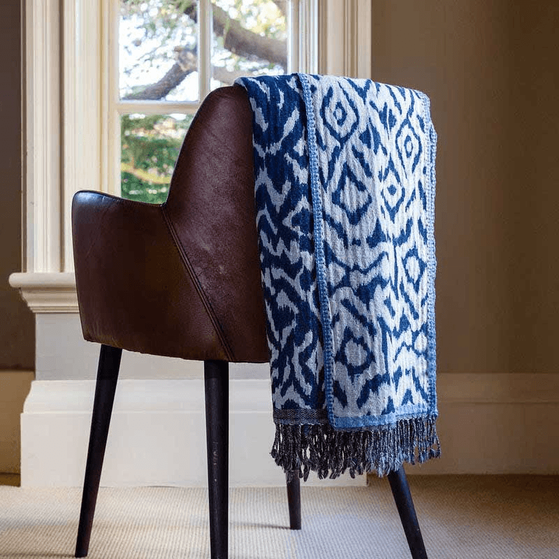 Midnight Ikat Wool Throw, 150 x 200cm, Navy/Taupe