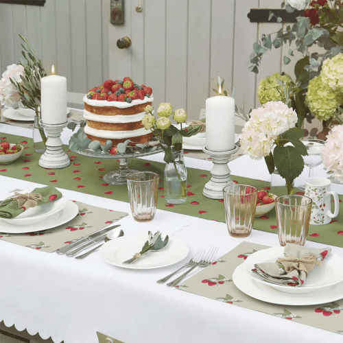 Image showing the Strawberries Table Runner, 35 x 280cm, Green, Red product.