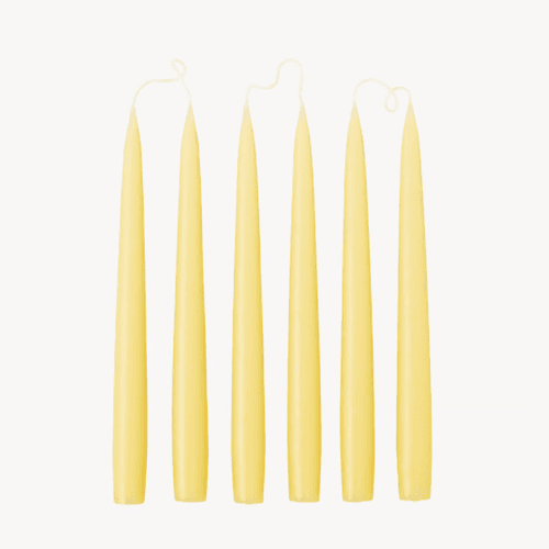 Image showing the Set of 6 Tapered Dinner Candles, H25cm, Pale Yellow product.