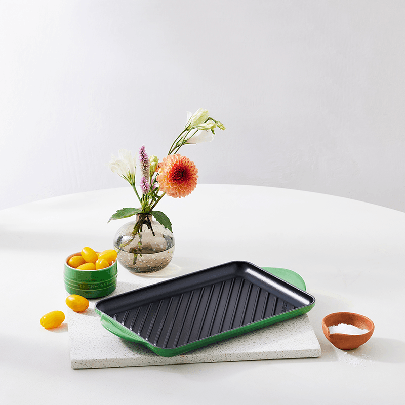 Signature Cast Iron Rectangular Grill, 32cm, Bamboo