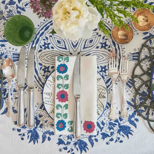 Image showing the Simla Border Napkin, Set of 4, Pink & Green product.