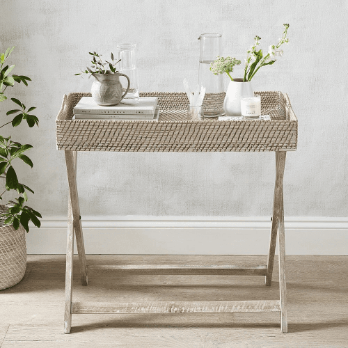 Image showing the White Washed Rattan Butler's Tray, Natural product.