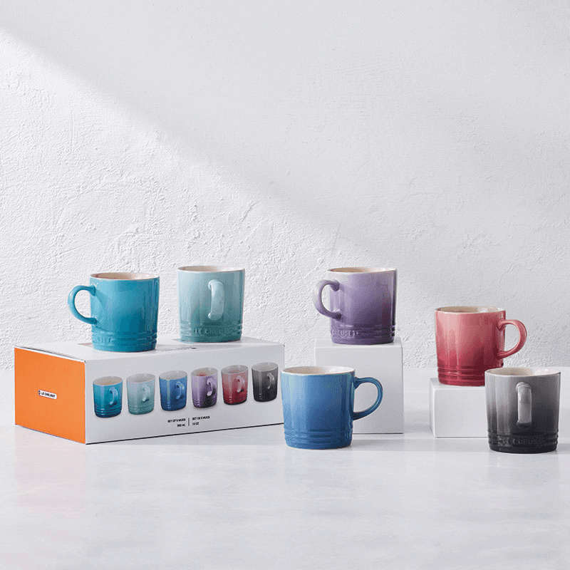 Stoneware Set of 6 Mugs, 350ml, Pastels