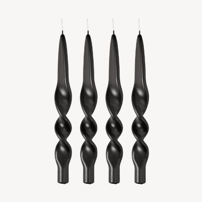 Swirl Set of 4 Dinner Candles, H28cm, Black