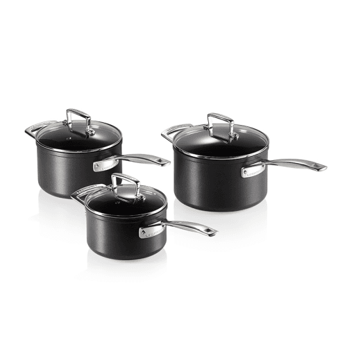 Image showing the Toughened Non-Stick 3 piece saucepan set product.