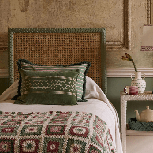 Image showing the San Juan Embroidered Velvet Cushion, 50 x 35cm, Green product.
