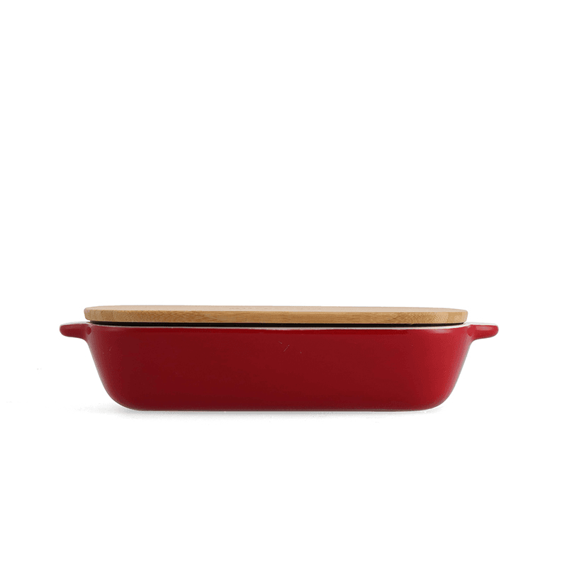 Stoneware Dish with Bamboo Lid, 26cm, Empire Red