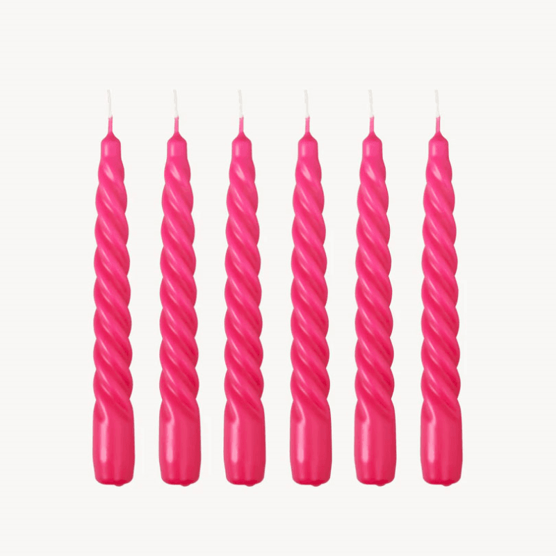 Twist Set of 6 Dinner Candles, H20cm, Fushia