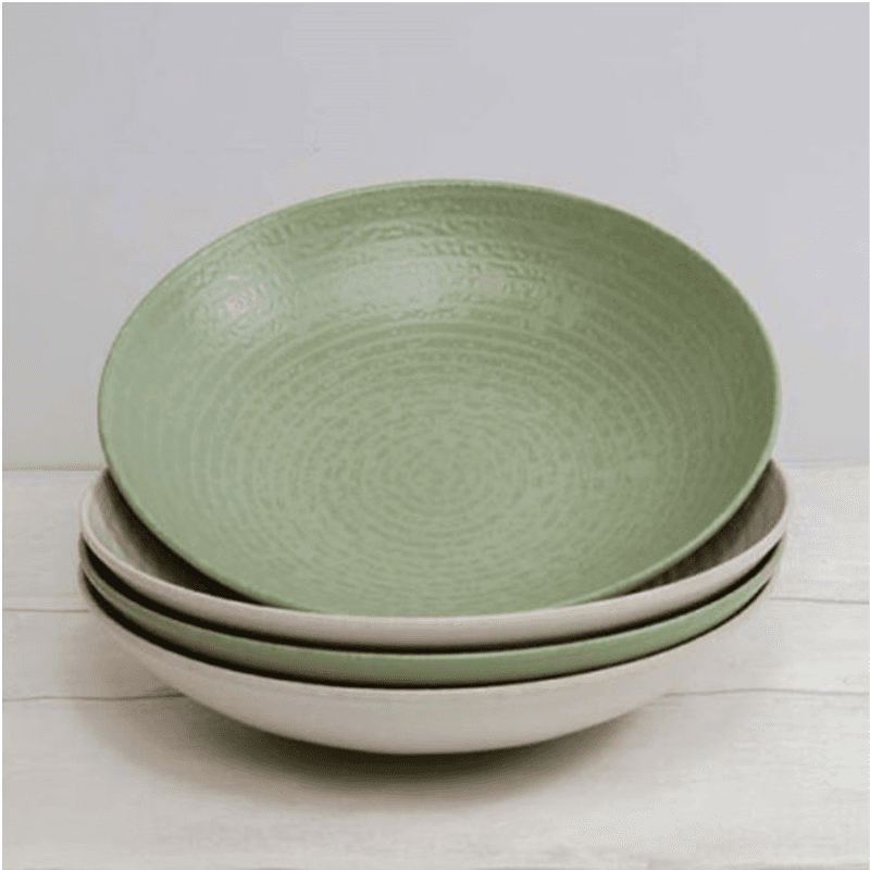 Stoneware Set of 4 Coupe Pasta Bowls, D22cm, Green