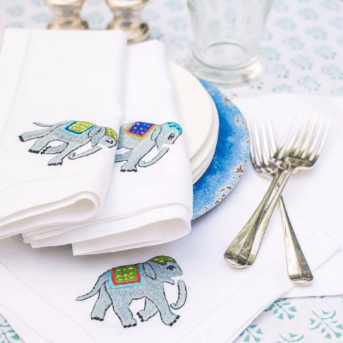 Image showing the Elephant Set of 4 Napkins, 45 x 45cm, White product.
