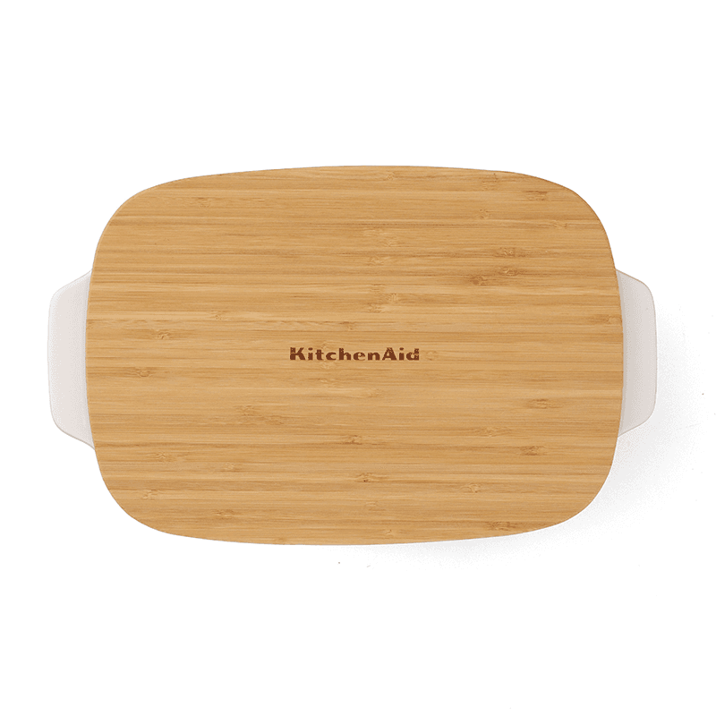 Stoneware Dish with Bamboo Lid, 32cm, Pistachio