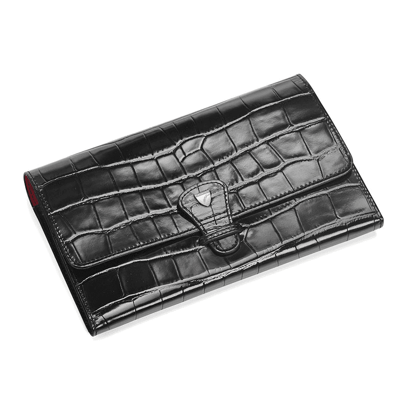 Classic Travel Wallet, L14 x W9.5cm, Black Croc