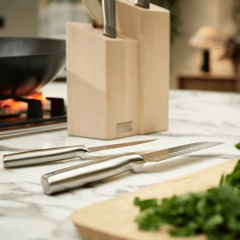 Elevate Fusion 5 Piece Knife and Scissor Block, Beechwood