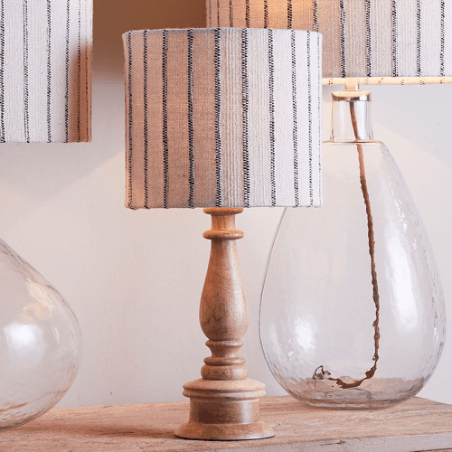 Image showing the Sanja Cotton Stripe Lampshade, D24cm, Off White & Grey product.