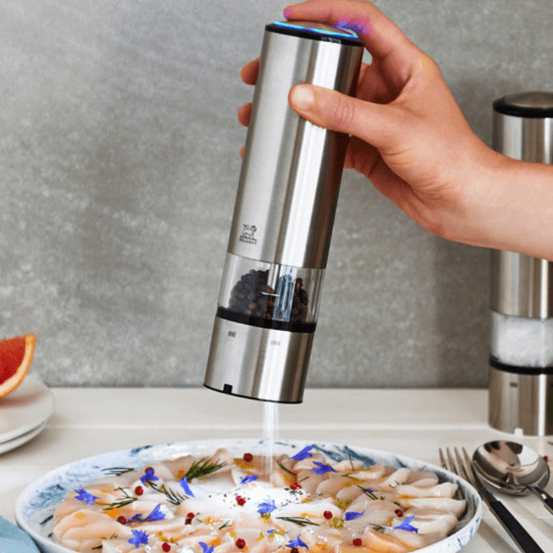 Elis Sense u' Select Electric salt mill, 20cm, brushed stainless steel finish
