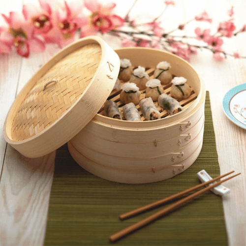 Image showing the Oriental Two tier bamboo steamer, 25cm product.