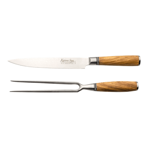 Image showing the Katana Saya Olive Wood 2 Pce Carving Knife & Fork Set product.