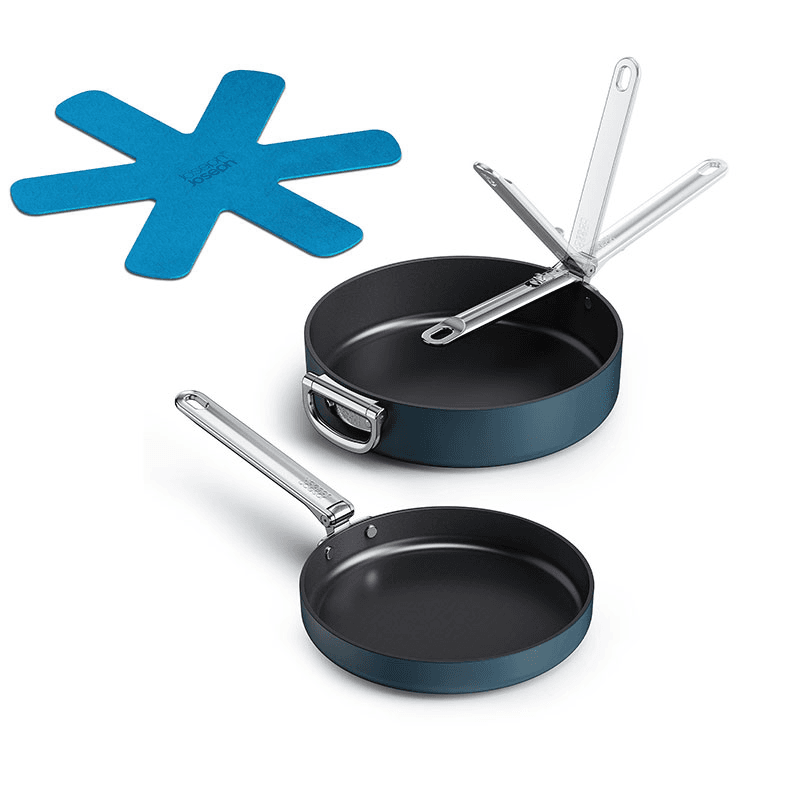Space Folding Ceramic Non-Stick 2 Piece Frying Pan Set, Midnight Blue