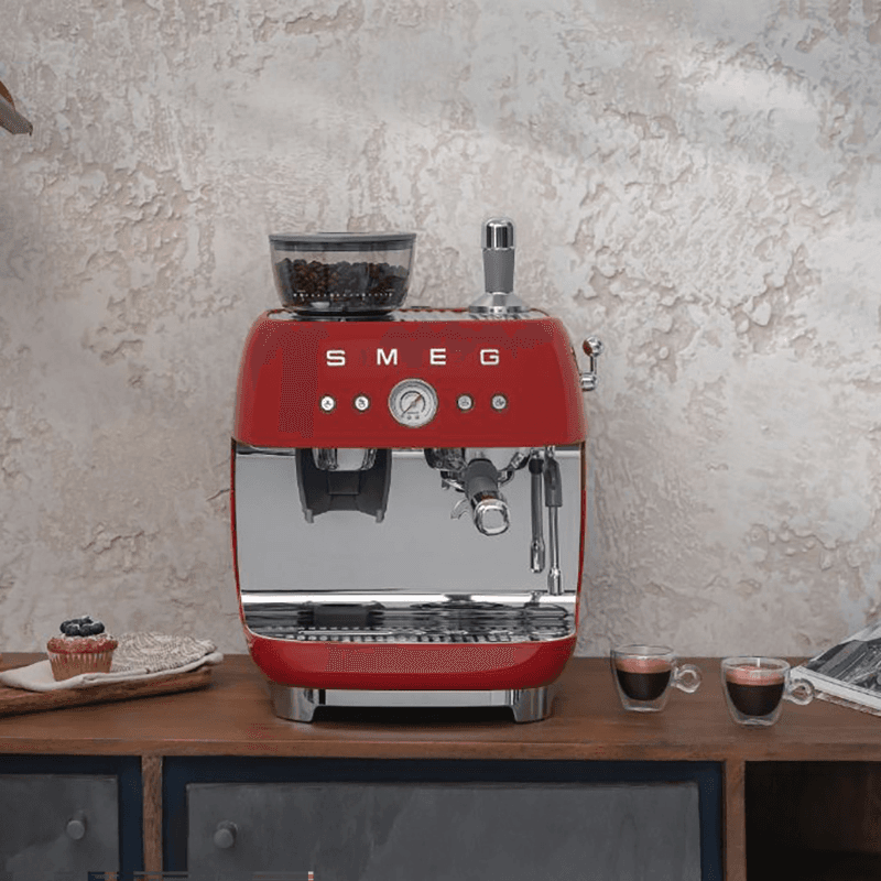 Espresso Coffee Machine with Grinder, Red