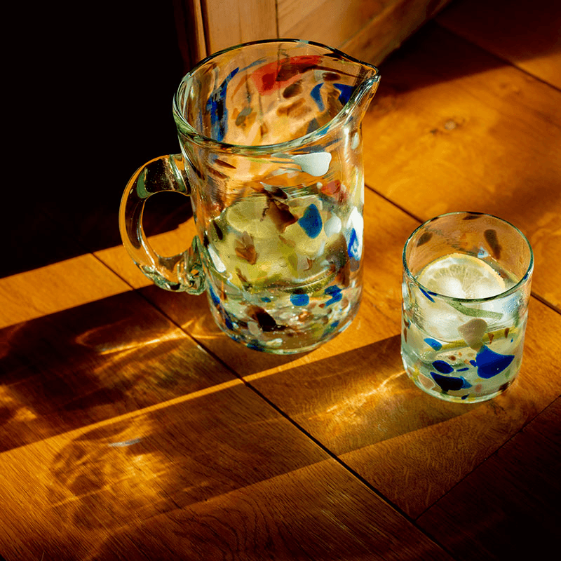 Terrazzo Hand Made Glass Jug/Pitcher, 1L, Multicolour