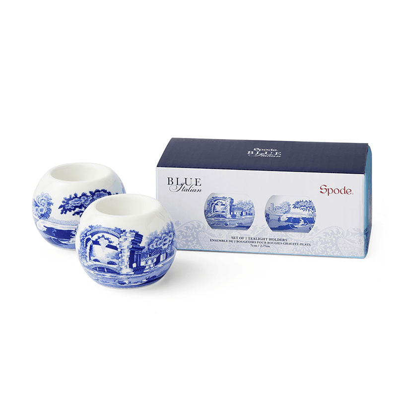 Blue Italian Set of 2 Tealight Holders, H6 x D8cm, Blue