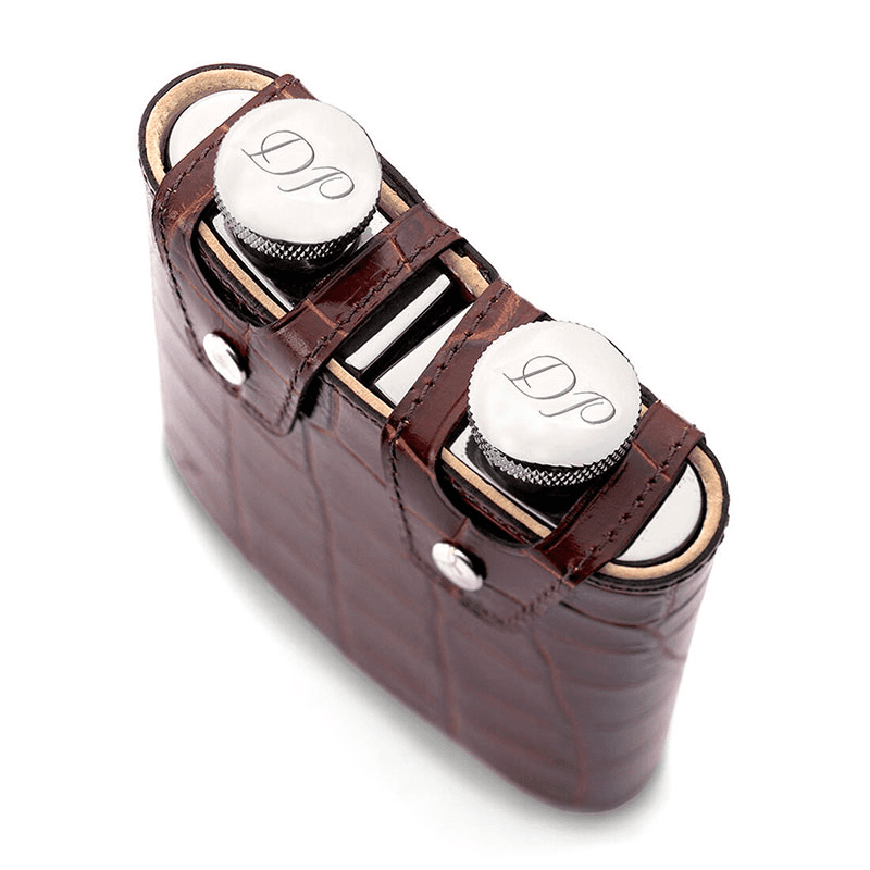 Double Hip Flask, H11.5 x W11.5cm, Cognac