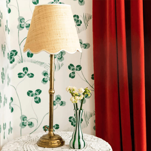 Image showing the Raffia Scallop Small Lampshade, Cream Trim product.