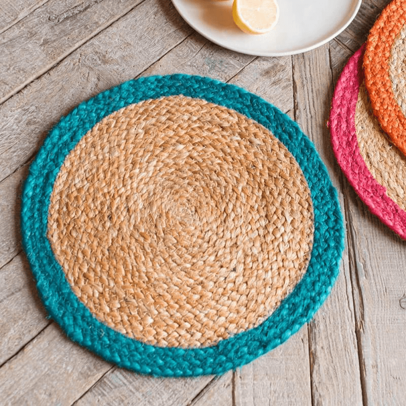 Round Jute Placemat, D35cm, Turquoise