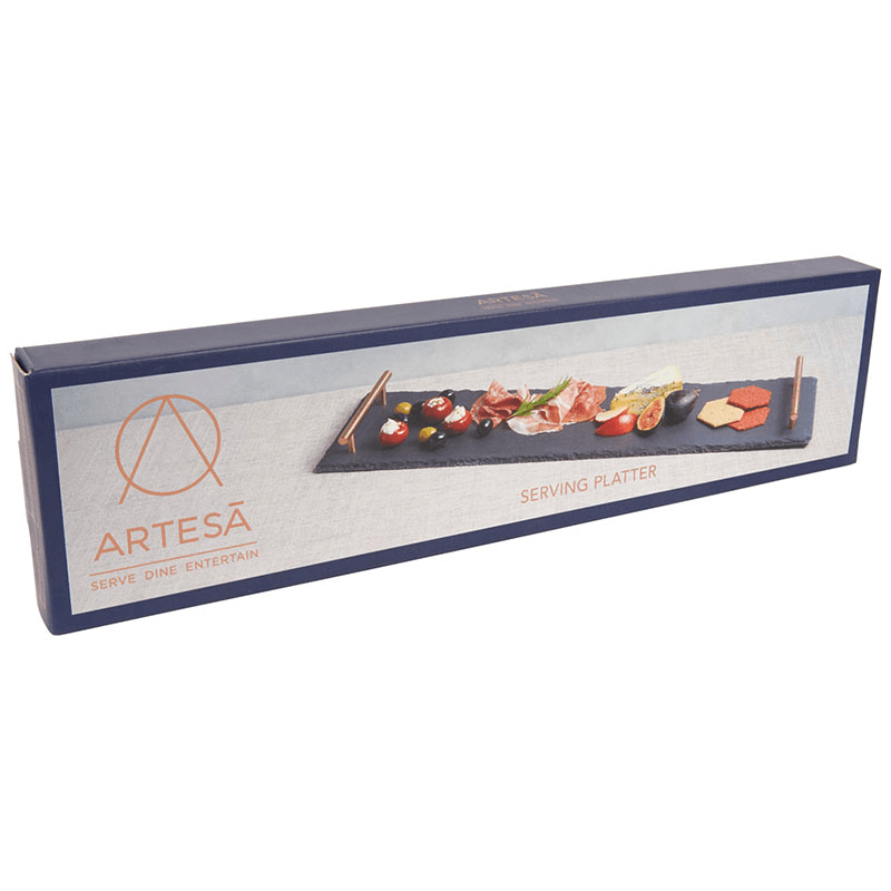 Serving platter with handles, L60 x W15 x H4cm, slate/copper