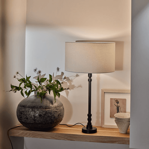 Image showing the Table Lamp, H50cm, Black with Natural Shade product.